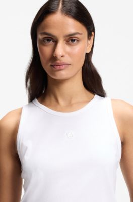 Slim-fit tank top in cotton, modal, and silk, White