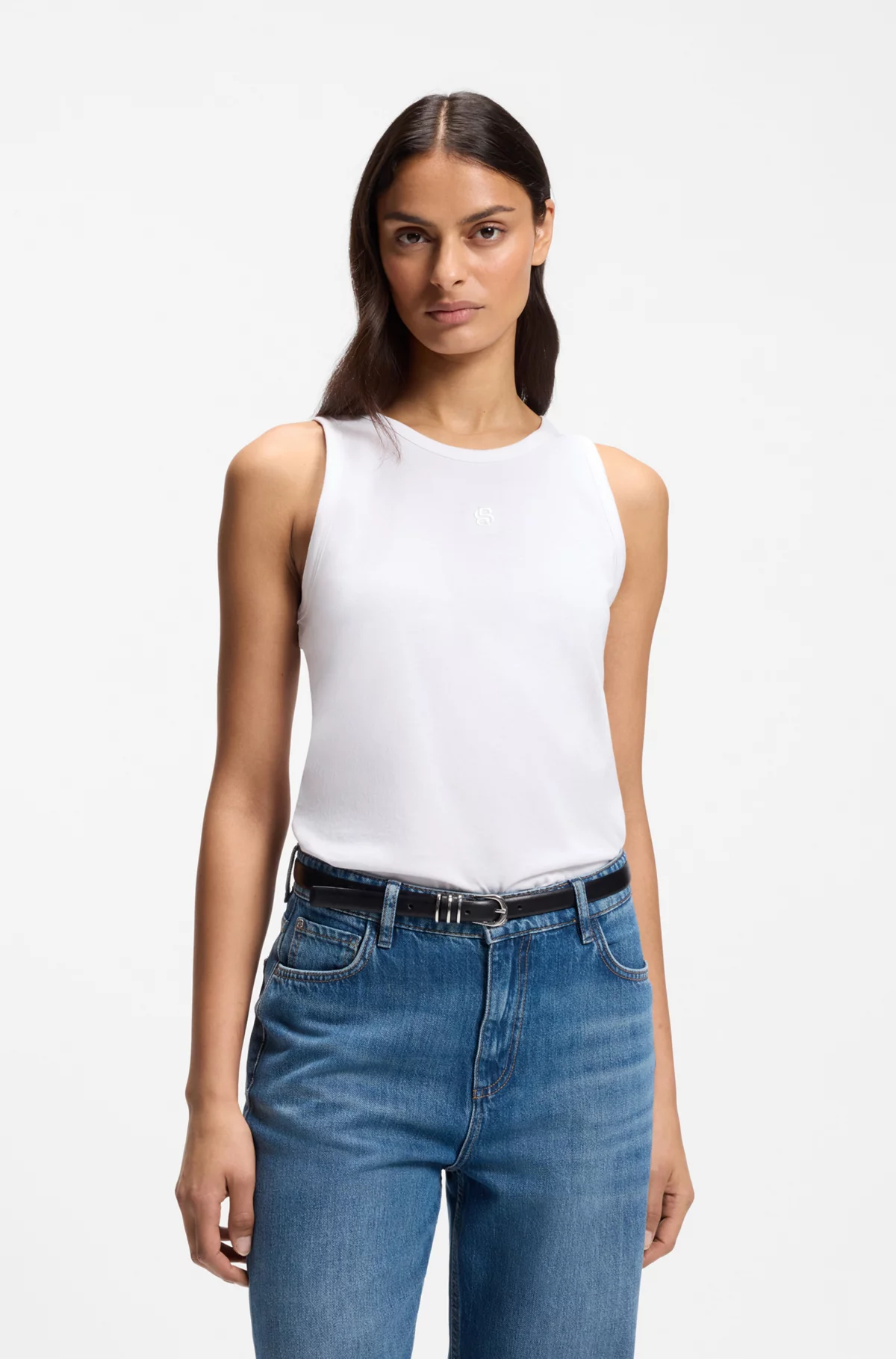 Débardeur Slim en coton, en modal et en soie, Blanc