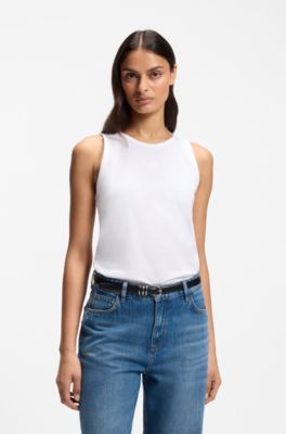 Slim-fit tank top in cotton, modal, and silk, White