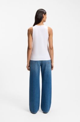 Slim-fit tank top in cotton, modal, and silk, White