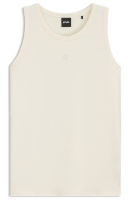 Camiseta de tirantes slim fit en algod&oacute;n, modal y seda, Beige claro
