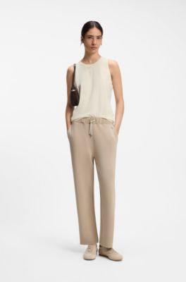 Camiseta de tirantes slim fit en algod&oacute;n, modal y seda, Beige claro