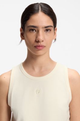 Camiseta de tirantes slim fit en algod&oacute;n, modal y seda, Beige claro