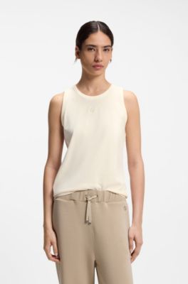 Camiseta de tirantes slim fit en algod&oacute;n, modal y seda, Beige claro