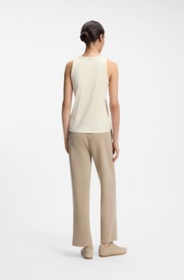 Camiseta de tirantes slim fit en algod&oacute;n, modal y seda, Beige claro
