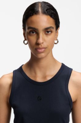 Camiseta de tirantes slim fit en algod&oacute;n, modal y seda, Azul oscuro