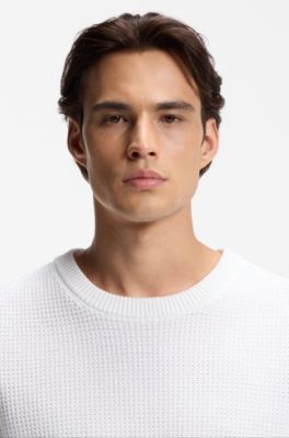 Pull en coton &agrave; maille gaufr&eacute;e, Blanc