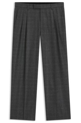 Pantalon Relaxed en laine stretch &agrave; carreaux, Gris