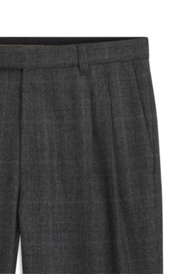 Pantalon Relaxed en laine stretch &agrave; carreaux, Gris