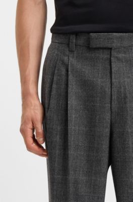 Pantalones relaxed fit en lana el&aacute;stica a cuadros, Gris