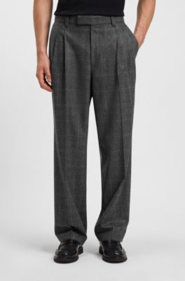 Pantalones relaxed fit en lana el&aacute;stica a cuadros, Gris