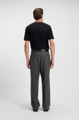 Pantalones relaxed fit en lana el&aacute;stica a cuadros, Gris