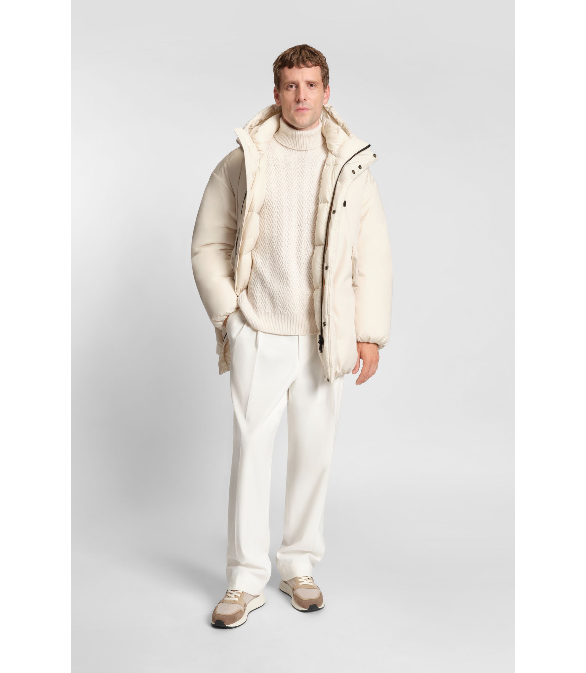 BOSS - Relaxed-fit trousers in mercerised stretch cotton - White