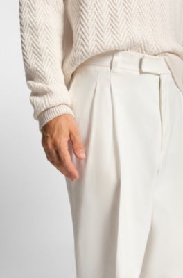 Pantalones relaxed fit de algod&oacute;n el&aacute;stico mercerizado, Blanco