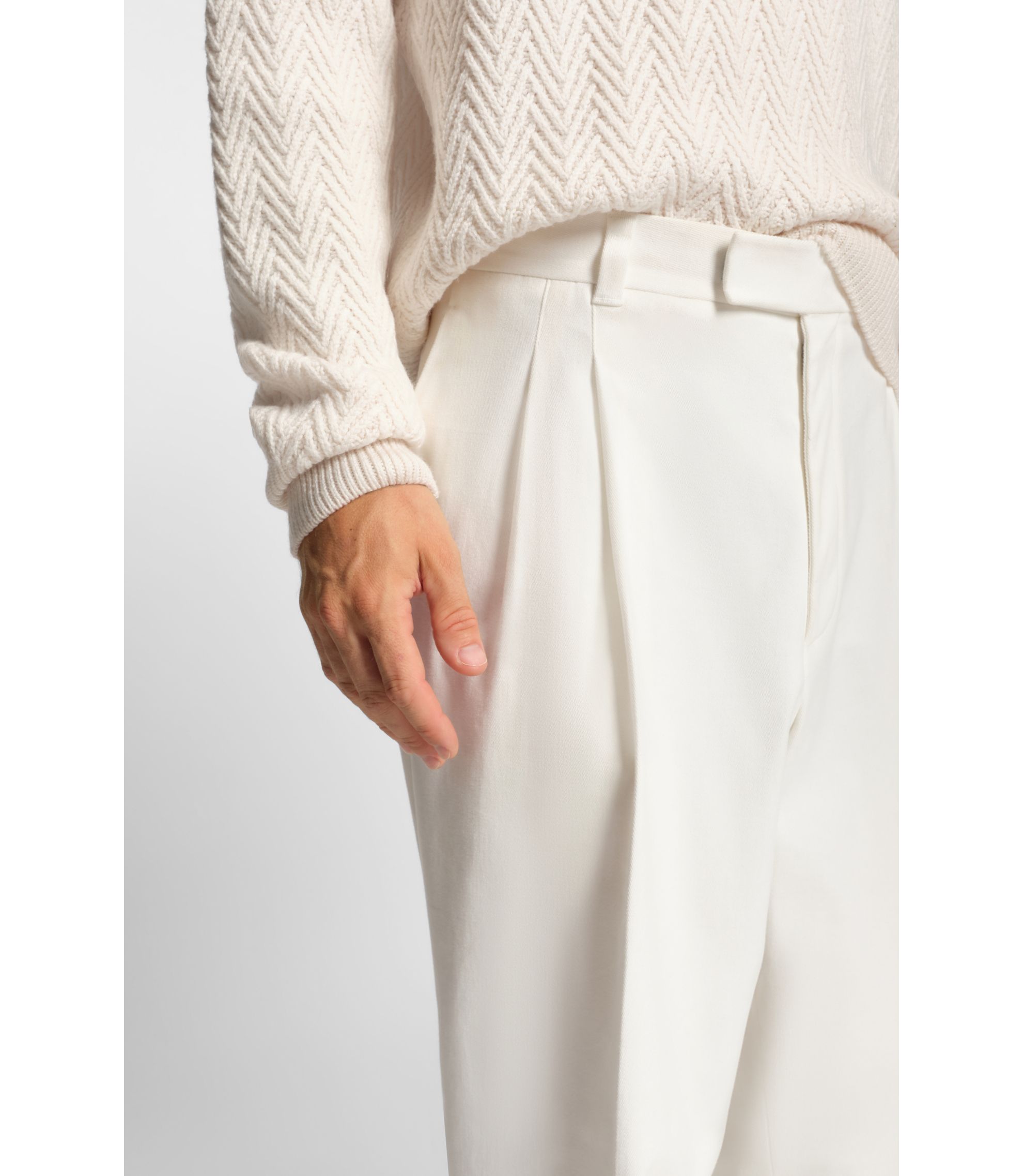 BOSS - Relaxed-fit trousers in mercerised stretch cotton - White