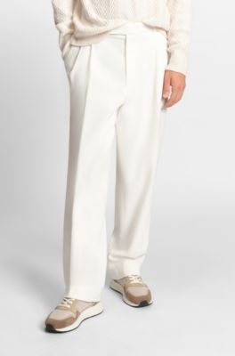 Pantalon Relaxed en coton stretch merceris&eacute;, Blanc
