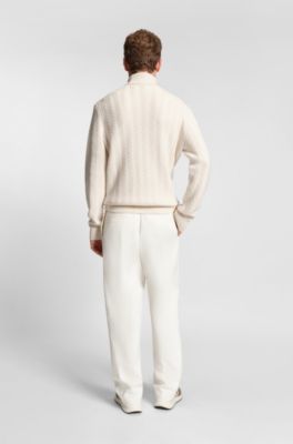 Pantalones relaxed fit de algod&oacute;n el&aacute;stico mercerizado, Blanco