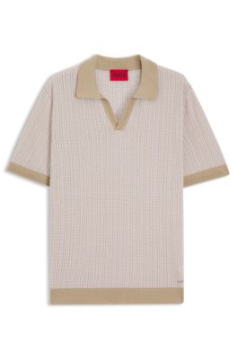 Pull en coton et lin avec col Johnny, Beige