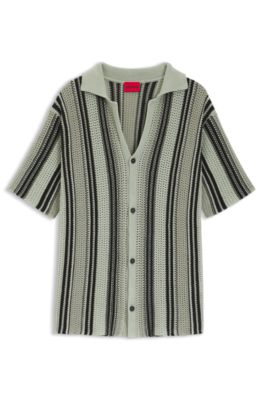 Relaxed-fit shirt in open-knit cotton, Light Green