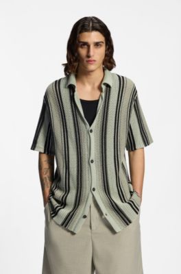 Relaxed-fit shirt in open-knit cotton, Light Green