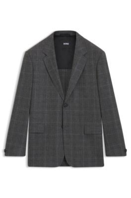 Veste de costume Relaxed en laine stretch &agrave; carreaux, Gris