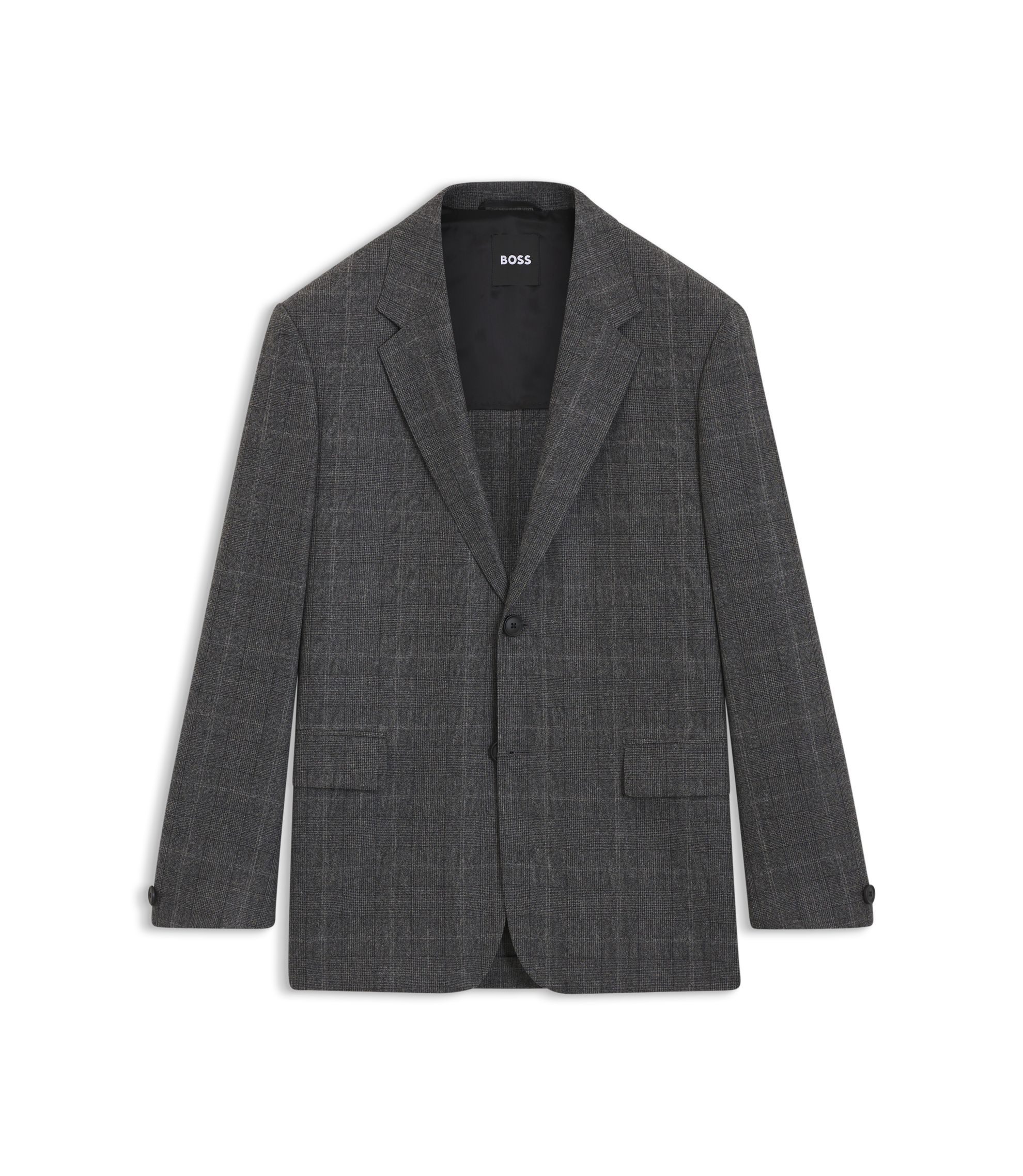BOSS - Checked relaxed-fit jacket in stretch wool - Grey