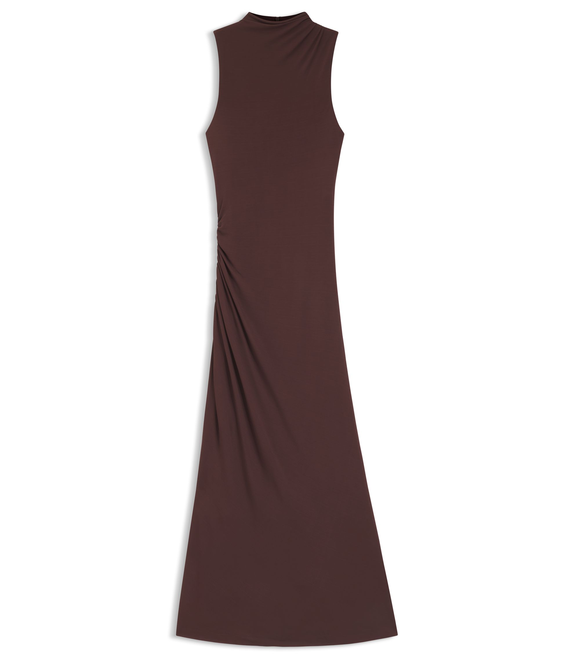BOSS Gathered-Detail Slim-fit jersey Maxi dress - Dark Brown