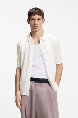 Regular-fit shirt with knitted structure, White