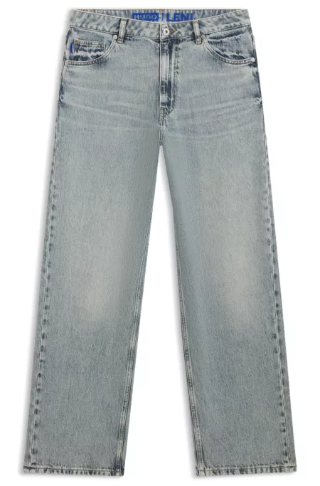 Ocean-blue loose-fit jeans in rigid denim