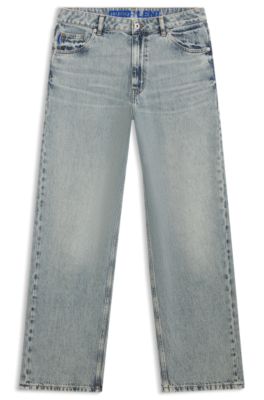Ocean-blue loose-fit jeans in rigid denim, Blue