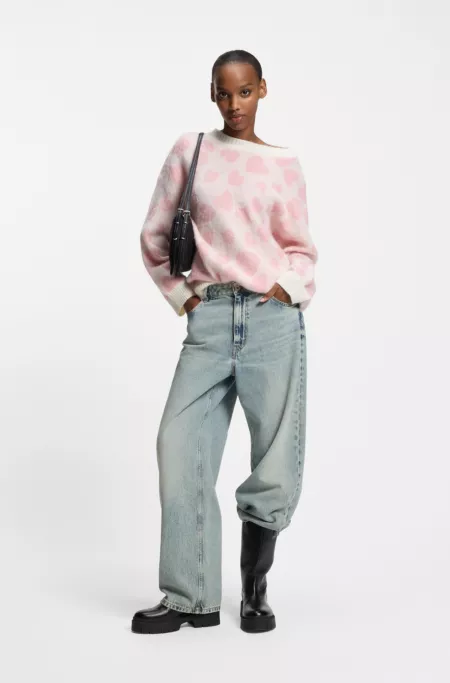 Ocean-blue loose-fit jeans in rigid denim