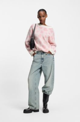 Ocean-blue loose-fit jeans in rigid denim, Blue