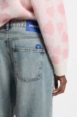 Ocean-blue loose-fit jeans in rigid denim, Blue