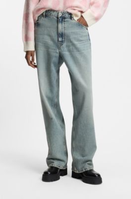 Ocean-blue loose-fit jeans in rigid denim, Blue