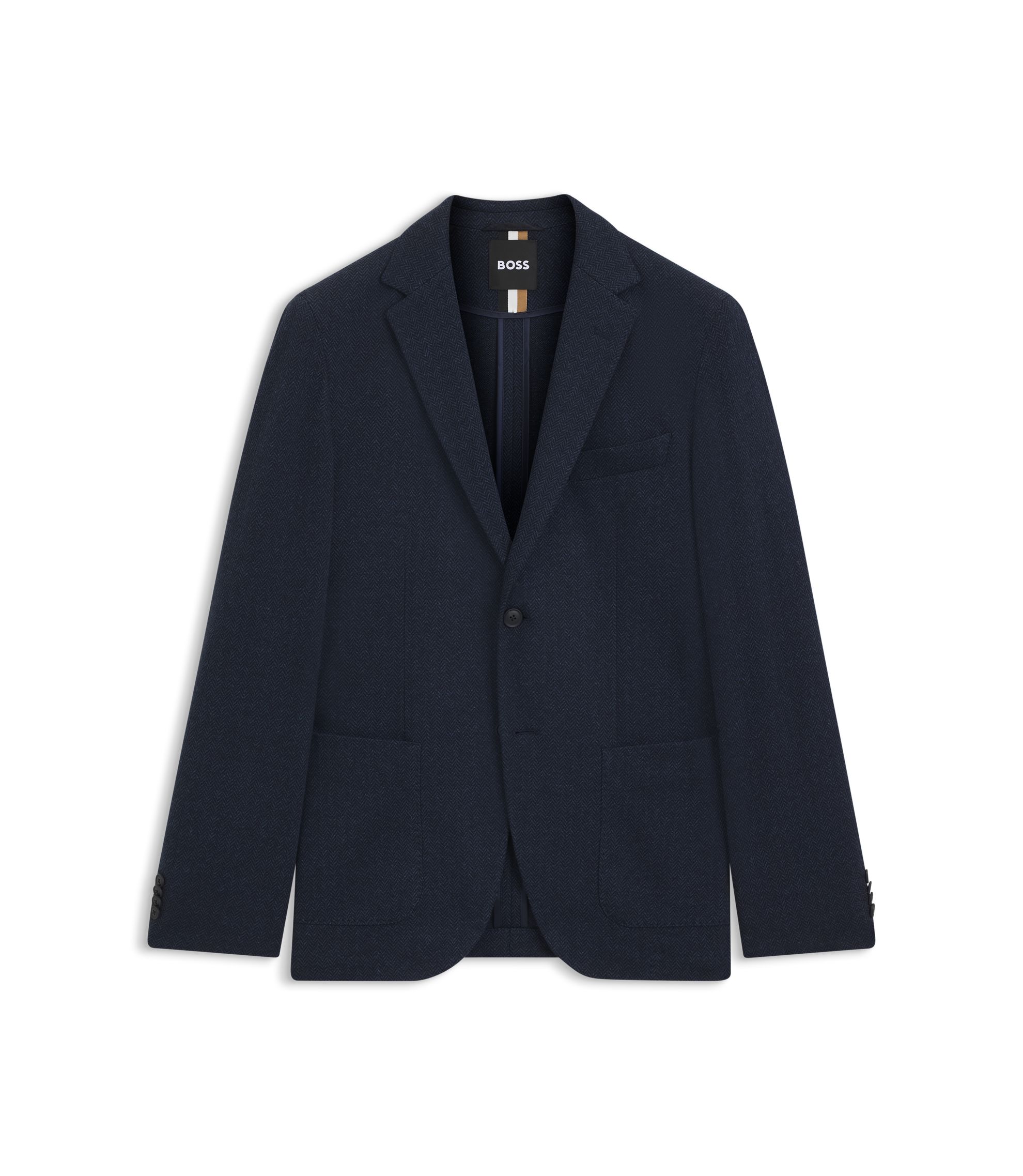 BOSS - Herringbone regular-fit jacket in a cotton blend - Dark Blue