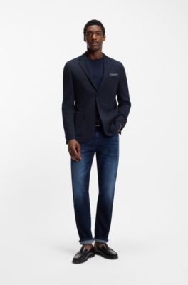 Blazer regular fit en algod&oacute;n con dibujo de espiga, Azul oscuro