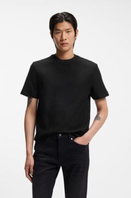 Camiseta de algod&oacute;n mercerizado con monogramas en jacquard, Negro