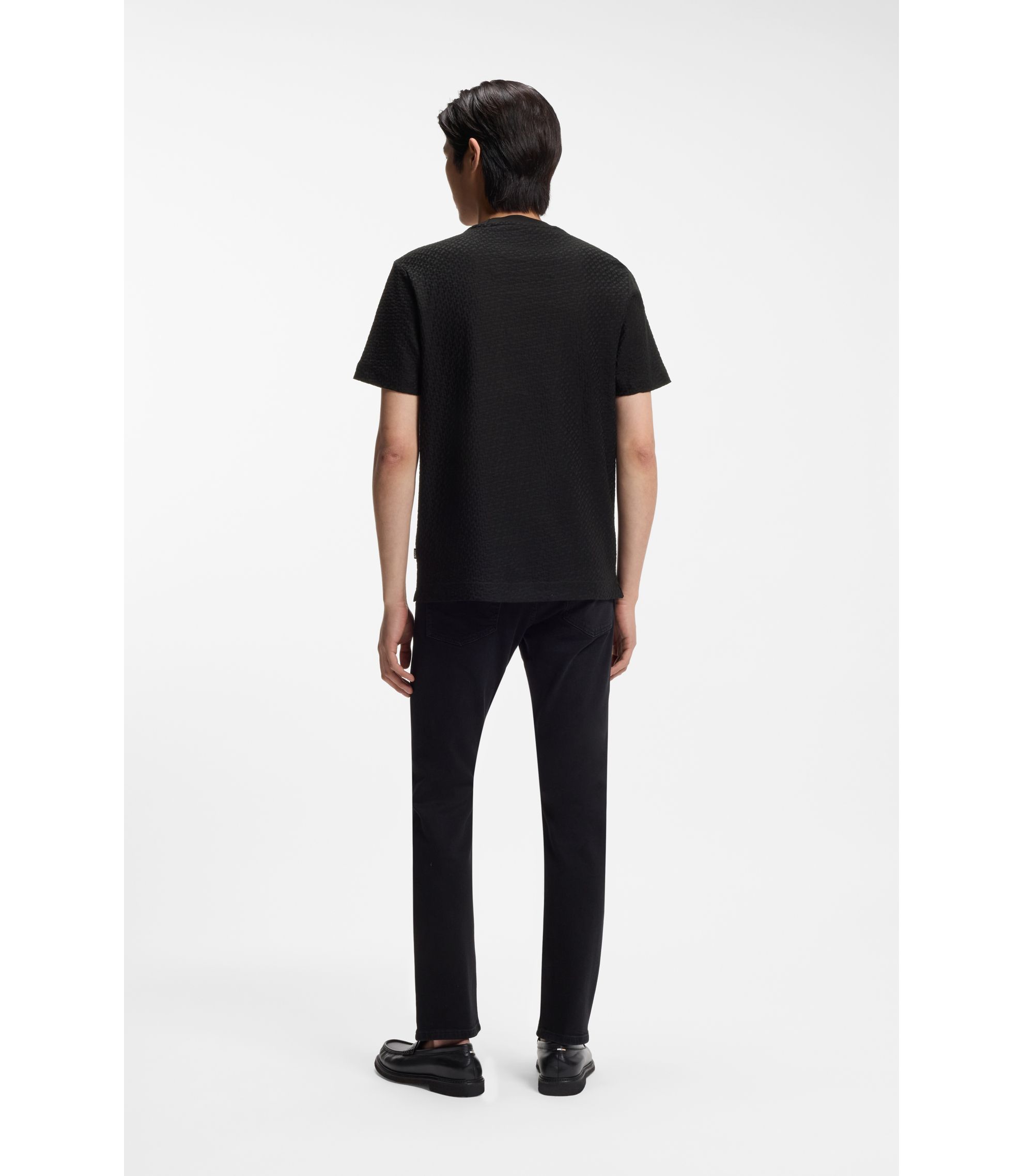 BOSS - Monogram-jacquard T-shirt in mercerised cotton - Black