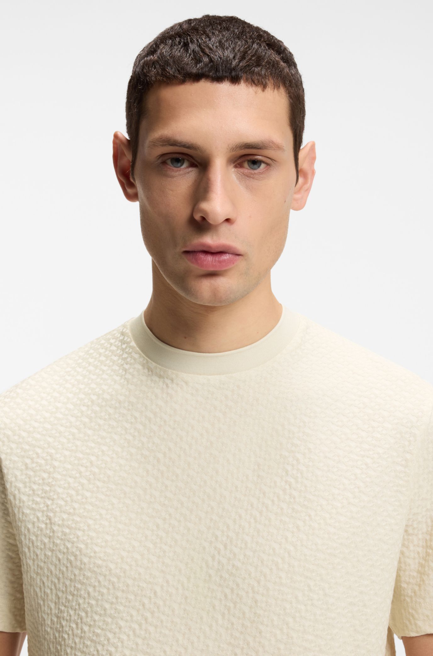 BOSS - Monogram-jacquard T-shirt in mercerised cotton - White