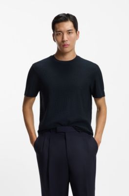 Monogram-jacquard T-shirt in mercerised cotton, Dark Blue
