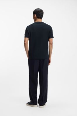 Camiseta de algod&oacute;n mercerizado con monogramas en jacquard, Azul oscuro