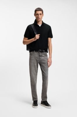Monogram-jacquard polo shirt in cotton, Black