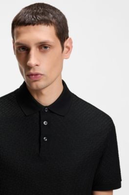 Monogram-jacquard polo shirt in cotton, Black