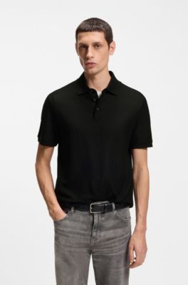 Monogram-jacquard polo shirt in cotton, Black