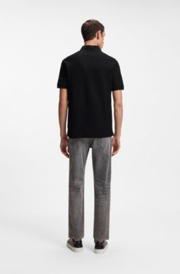 Monogram-jacquard polo shirt in cotton, Black