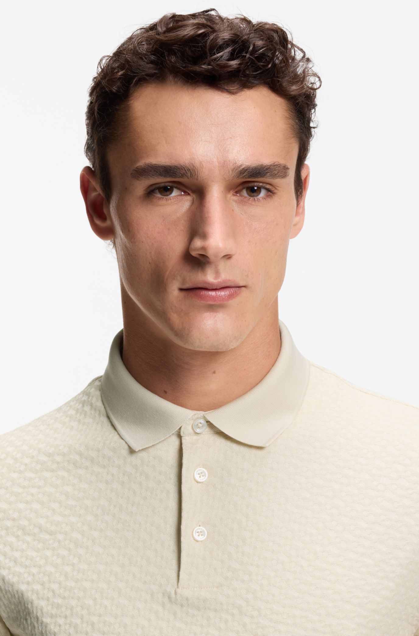 BOSS - Monogram-jacquard polo shirt in cotton - White