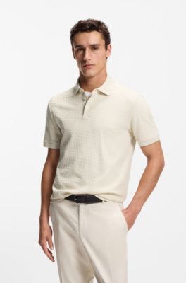 Polo de algod&oacute;n con jacquard de monogramas, Blanco