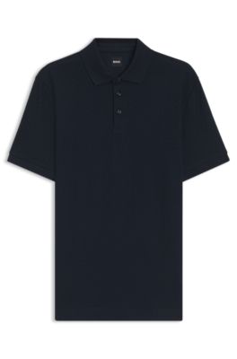 Polo de algod&oacute;n con jacquard de monogramas, Azul oscuro