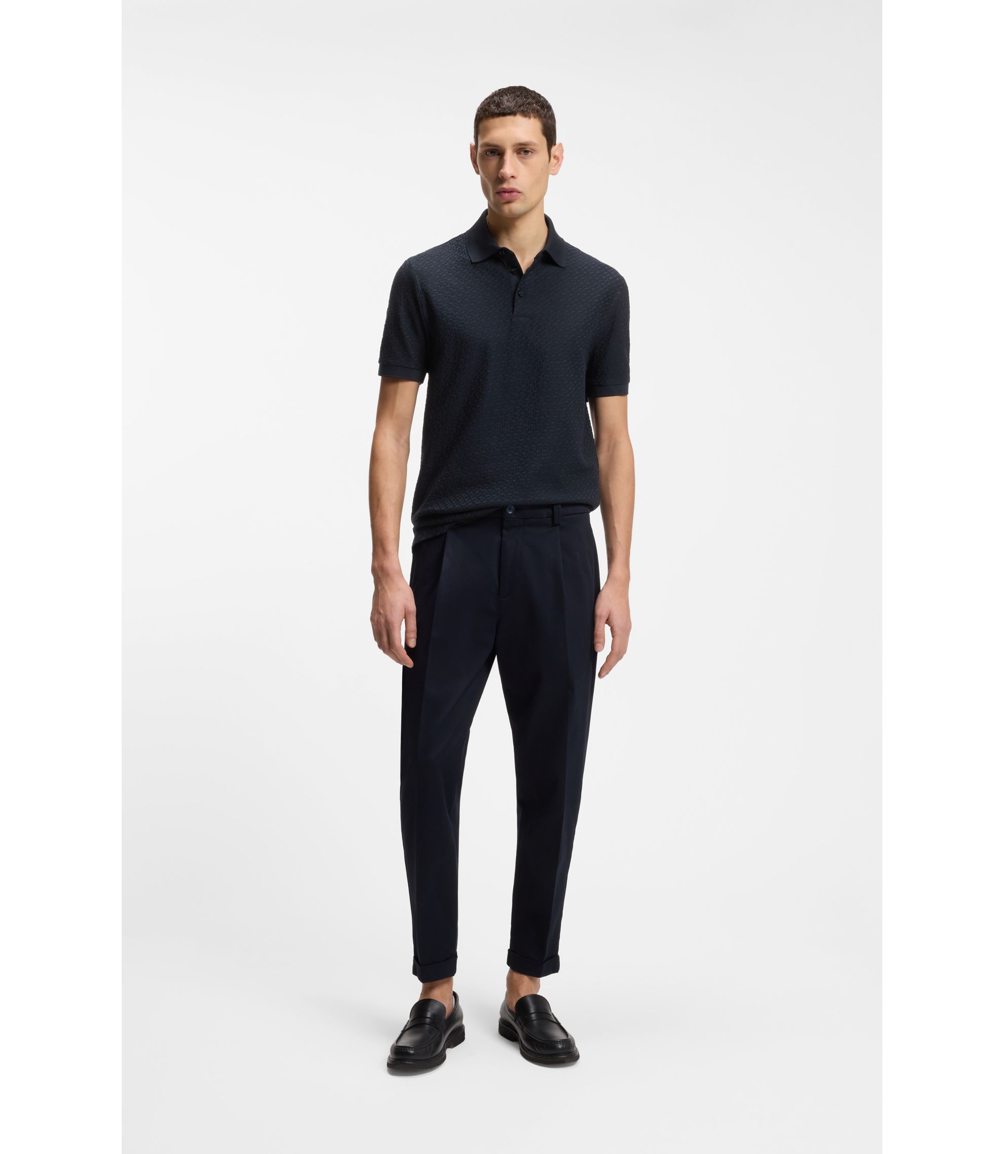BOSS - Monogram-jacquard polo shirt in cotton - Dark Blue