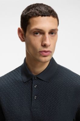 Polo de algod&oacute;n con jacquard de monogramas, Azul oscuro
